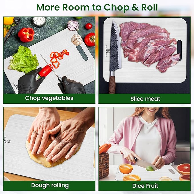 Pure Titanium Cutting Board – 14” x 11” x 0.08” – Ultra-Wide, Real Titanium, No Odor, Hygienic Surface For Fruits, Vegetables, Meat, Heavy-Duty Metal Chopping Mat for Kitchen (Large)