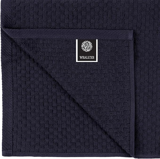[12 Pack] Cotton Kitchen Towels - Waffle Weave for Embroidery Absorbent Terry Cloth Dish Towels for Washing Hand and Drying Dishes Rags 15x26 Inches, Navy