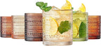 Hobnail Beaded Highball Drinking Tumbler Glasses | Set of 6 | Color, Vintage Bubble Design Whiskey Glassware, Old-Fashioned, Embossed Design for Water, Wine, Cocktail Embossed Heavy Glas, Rocks Glass