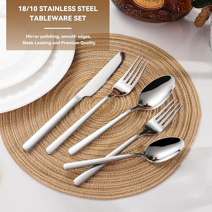 20 Piece 18/10 Stainless Steel Silverware, Rust Proof Flatware Set for 4, Heavy Duty Silverware Set, fork Spoon Knife Set, Dishwasher Safe