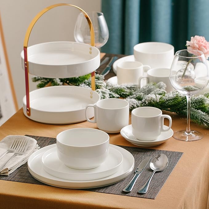 Brew To A Tea - White Porcelain Dessert Plates, Set of 6, 8.2 inch, Small Plates for Appetizers, Lightweight, Durable, Dishwasher Safe