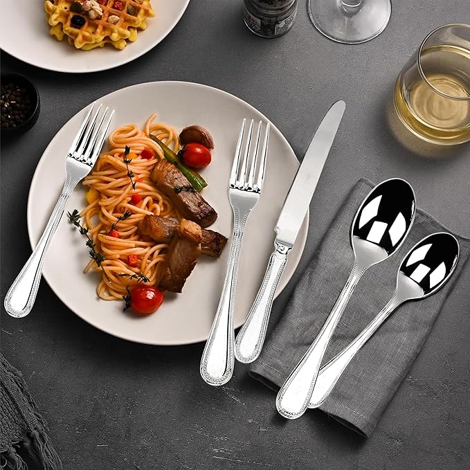 20-piece Silverware Set for 4, 18/10 Stainless Steel Flatware Set, Fine Silverware Set, Serving Utensil Sets, Finely Polished and Dishwasher Safe, Prolos