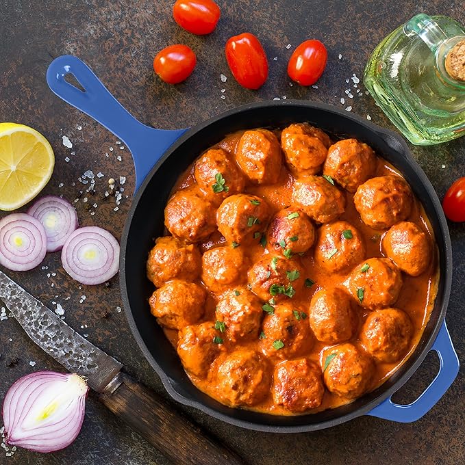 Utopia Kitchen Saute Frying Pan 12 Inch, Cast Iron Chefs Pan, Pre Seasoned Cast iron Skillet With Lid, Safe Grill Cookware for Indoor & Outdoor Use, Blue