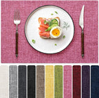 Blue Forest Placemats Set of 6, Dual-Layered Thickened Faux Linen Cloth Place Mats Heat Resistant Machine Washable Wrinkle Free Table Mats Indoor/Outdoor (Hot Pink)