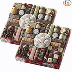 2 Red Gift Boxes - The Swiss Colony 27 Favorites Food Gift Set, Summer Sausage Meats and Cheeses, Assorted Chocolates, Candies, Petits Fours, Cheese & Charcuterie Board Gifts Basket, Holiday Christmas