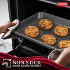 BAKKEN Kitchen Baking Pans - Nonstick Gray Coating, 13.58’’ × 9.65’’ Commercial Grade Carbon Steel Cookie Sheet, Diamond Texture Bottom, PFOA, PFOS, PTFE Free, Oven Safe Tray (450°F), Gray Marble