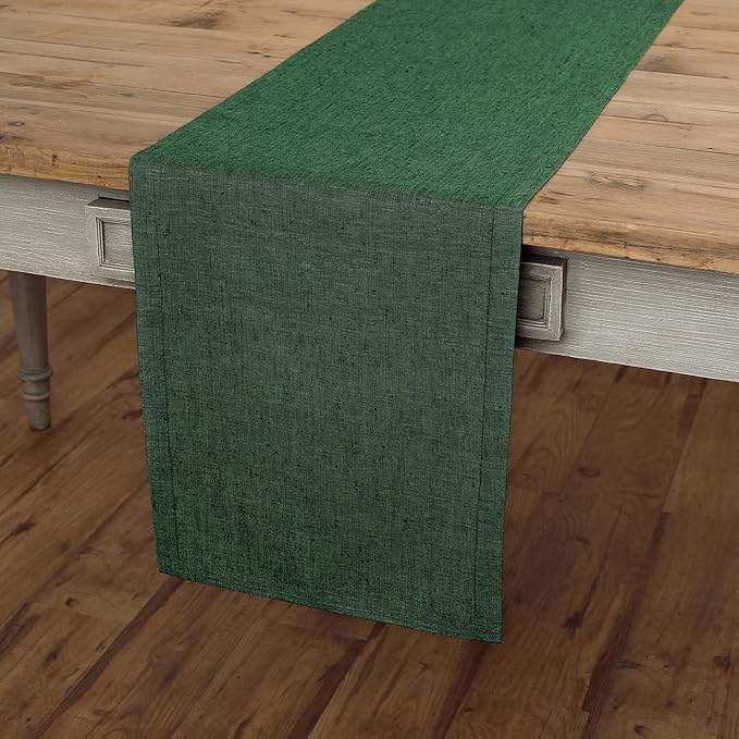 Solino Home Linen Small Table Runner 60 Inches - Athena, 100% Pure Linen Forest Green Table Runner 14 x 60 Inch Ideal for Dresser and Coffee Tables - Fall, Autumn