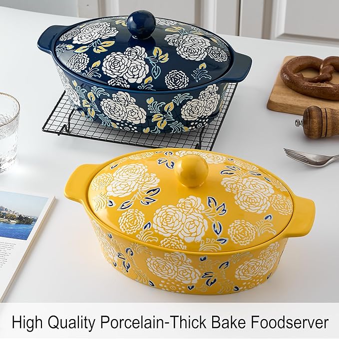 Ceramic Casserole Dish With Lid, Casserole Dishes for Oven, Baking Dish Lasagna Pans For Cooking, Oval Baking Pan, Dutch Oven, Perfect for Bread Baking and Serving, Housewarming, Christmas - Yellow