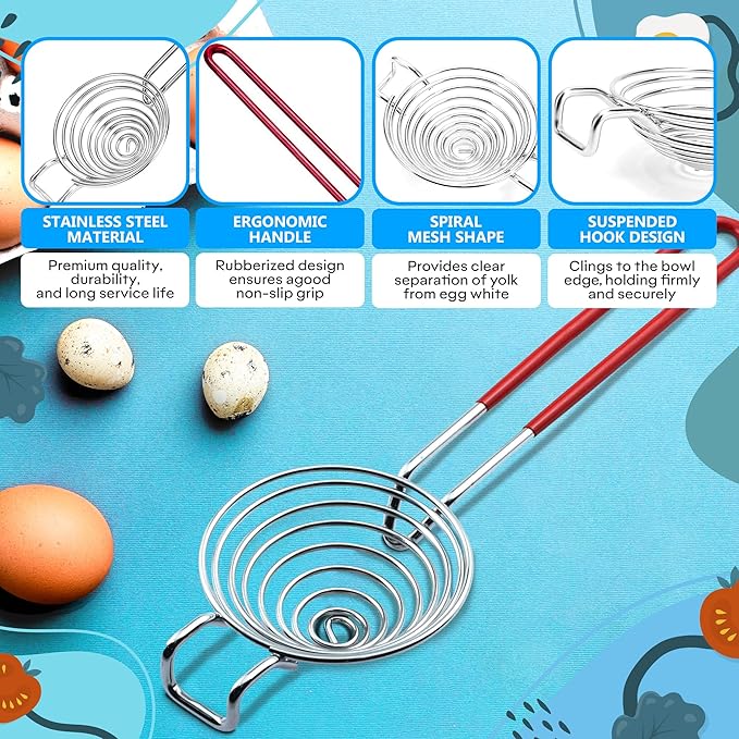 Egg Separator for Raw Eggs - Egg Yolk Separator Kitchen Gadget Yolk Remover Stainless Steel Gadget for Raw Eggs & Cake Baking White Filter | Convenient Design