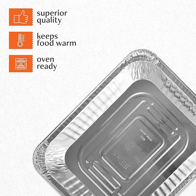 PLASTICPRO Disposable 9 x 13 Aluminum Foil Pans Heavy Weight Half Size Deep Steam Table Bakeware - Cookware Perfect for Baking Cakes, Bread, Meatloaf, Lasagna (100)