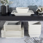 Gibson Home Zen Buffet Hard Square Porcelain Chip and Scratch Resistant Dinnerware Set, White, Service for 8 (24pcs)