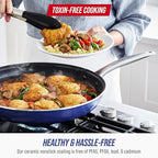 Blue Diamond 10 Piece Nonstick Cookware Set, Diamond Ceramic Pots & Pans, Dishwasher & Metal Utensil Safe, Non Toxic PFAS-Free, Kitchen Cooking Sauce & Saute Pans, Oven & Broiler to 600F, Blue