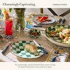 MACKENZIE-CHILDS Enamel Relish Dish, Small Serving Bowl for Entertaining, Green-and-White Emerald Check