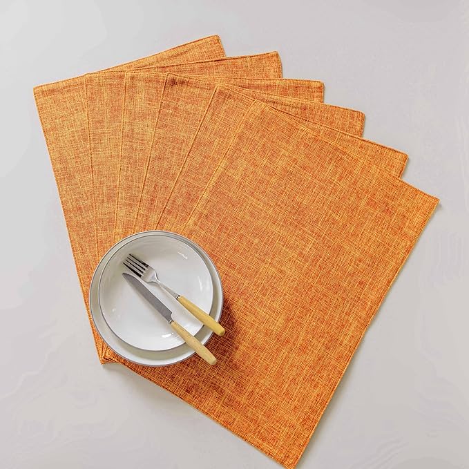 Home Brilliant Cloth Placemats Set of 8 Heat Resistant Dining Table Place Mats for Fall Kitchen Table Dinner Party Decorations, 13 x 19 inches, Orange