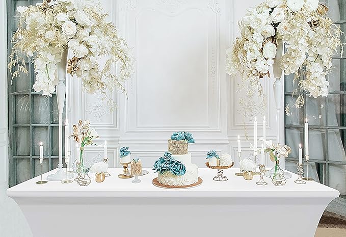 Utopia Kitchen 4FT Spandex Tablecloth [1 Pack, White] 200 GSM Stretch, Fitted, Washable and Wrinkle Resistant Table Cloth Rectangle Cover for Trade Shows, Wedding, Parties [48Lx30Wx30H Inch]