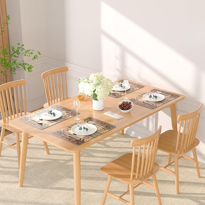 QIYI Placemats Set of 4, 12x18 Inch PU Leather Place Mats for Kitchen Dinning, Heat Resistant Anti Slip Brown Table Mats, Waterproof Wipeable Washable Placemat Party Table Décor, Geometric Motifs