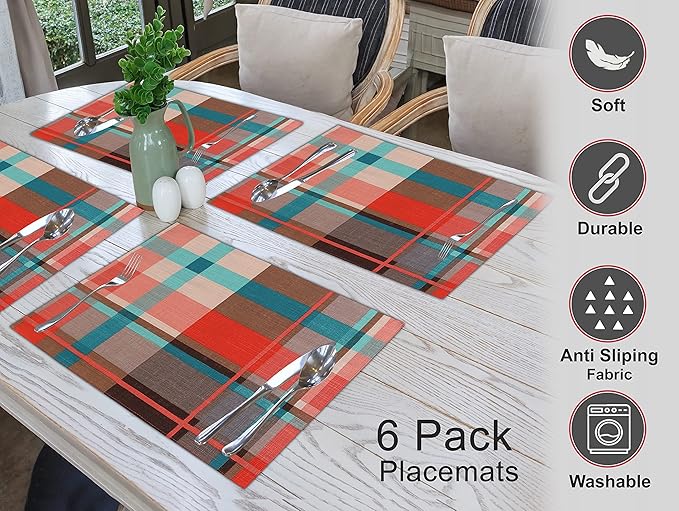 Ruvanti Placemats 100% Cotton 13x19 Inch, Dining Table Placemats Set of 6, Modern Place Mats for Dining Table Decor, Kitchen & Table Linens, Coffee Mat for Christmas Dinners - Likely