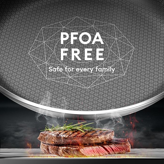 COOKING KING 8-Inch Stainless Steel Pan, Hybrid Nonstick Frying Pan, Skillet, 3-Ply Clad Cookware, Even Heat Distribution, Dishwasher & Oven Safe, with Stay-Cool Handle, Induction Compatible