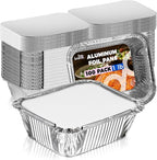 Fit Meal Prep 100 Pack 1 lb Small Aluminum Foil Pans with Lids, Disposable Take Out Food Containers with lids for Freshness and Spill Proof, Disposable Cookware for Catering, Restaurants