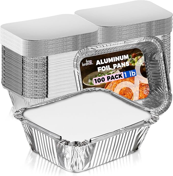 Fit Meal Prep 100 Pack 1 lb Small Aluminum Foil Pans with Lids, Disposable Take Out Food Containers with lids for Freshness and Spill Proof, Disposable Cookware for Catering, Restaurants