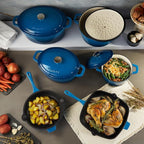 BergHOFF 10Pc Neo Enameled Cast Iron Cookware Set, Matching Lid, Oven Safe Up To 400°F, Blue