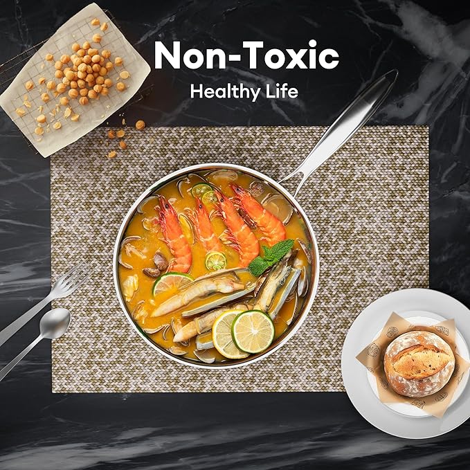 COOKER KING 3.6 Quart Stainless Steel Saute Pan with Lid, 11 Inch Hybrid Nonstick Deep Saute Pan, Tri-Ply Clad Even Heat Distribution, Dishwasher-Friendly,Oven Safe to 500°F, Induction Compatible