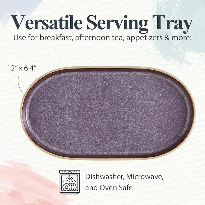 Portmeirion Minerals Oval Dish (12"x 6.4") - Stoneware Tableware with Unique Amethyst Glaze - Contemporary Dining & Essential Scandinavian Entertaining, Durable Ceramic Server for Meals & Gatherings
