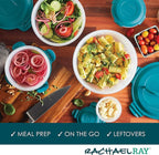 Rachael Ray Leak-Proof Nestable Container Food Storage Bin Set, 10-Piece, Clear with Teal Lids