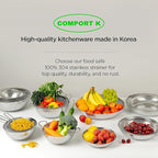 Premium 18/8 304 Stainless Steel Large Colander Set of 3, Comfortable Micro-Perforated Shallow Strainers, 5.5-7-10 Quart Tray Set, Self-Draining Solid Base for Pasta, Fruits, Vegetables