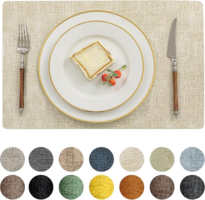Romanstile Placemat Faux Leather Place Mat Set of 4,Beige