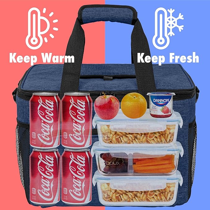 OPUX Soft Cooler Bag, Insulated Collapsible Lunch Cooler Tote for Men Work Camping Beach Travel, Portable Soft Sided Leakproof Waterproof Large Lunch Bag Box with Shoulder Strap 40 Cans, Heather Navy