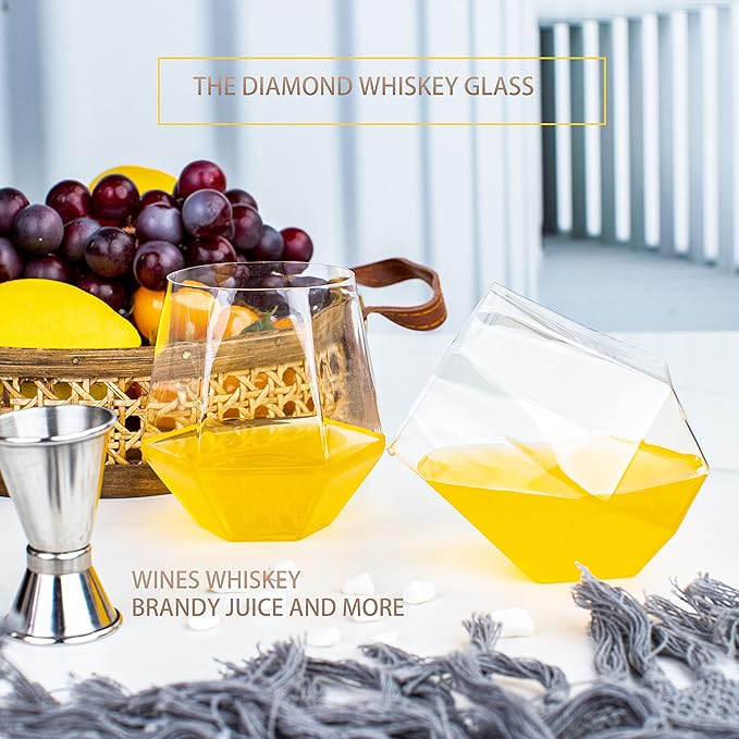 LUODA 32 Pack Clear Plastic Stemless Wine Glasses, 12 Oz Clear Plastic Diamond Glasses, Disposable Whiskey Glasses for Birthday, Housewarming Wine Glasses For White Wine