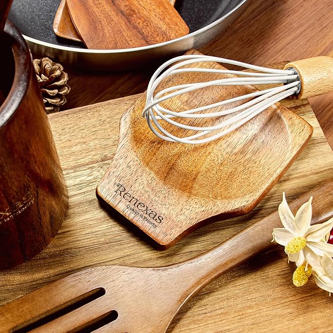 Wooden Spoons for Cooking Utensils, Natural Teak Wooden Cooking Spoons with Nonstick Spatula Set, Bamboo Kitchen Utensils With Holder, Wood Spoon Set for Kitchen Essentials (12)