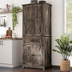 YITAHOME 72.6" H Farmhouse Kitchen Pantry Cabinet, Freestanding Tall Storage Cabinet with 4 Doors, Drawer and Adjustable Shelves, Tall Cupboard for Dining Room, Living Room, Dark Rustic Oak