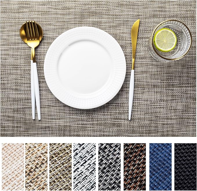 LEXMORE Placemats Set of 4 Vinyl/Plastic Woven Place Mats for Kitchen Table Indoor/Outdoor Washable Placemat Wipeable Dining Table Mats(Cappuccino)