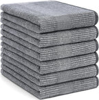 Homaxy Premium Kitchen Towels(18”x 28”, 6 Pack), Large Cotton Kitchen Hand Towels, Flat and Terry Dish Towels, 380 GSM Highly Absorbent Tea Towel Set with Hanging Loop, Grey
