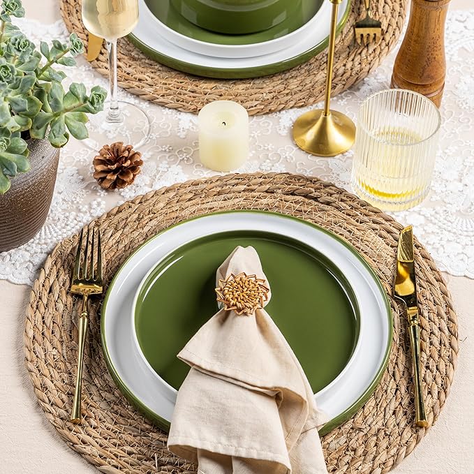 AmorArc Ceramic Plates Set of 6, 8.0 Inch Round Stoneware Salad Plates Use for Dessert, Salad, Appetizer etc,Microwave and Dishwasher Safe, Scratch Resistant Small Deep Dinner Plates-Light Green