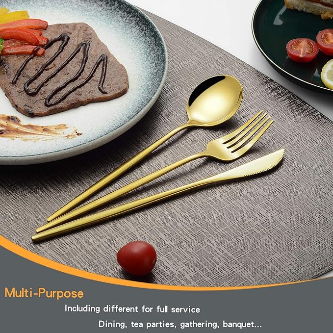 Mirror Gold Silverware Set 20-Piece, Stainless Steel Flatware Service for 4, LaienLife Unique Utensils Set with Long Fork and Spoon Teaspoon, Mirror Gold Flatware Set, Cutlery for Home Party Kitchen