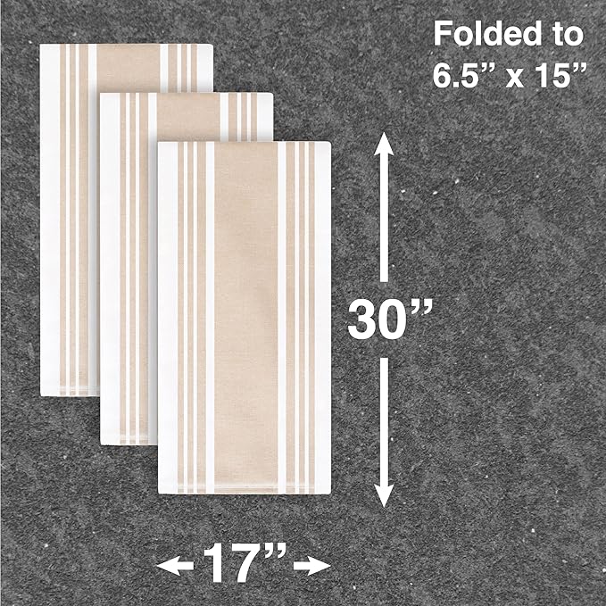 All-Clad Dual-Purpose Kitchen Towels: Highly Absorbent - 100% Cotton, 17"x30" Dish Towels for Cleaning & Drying Dishes & Glassware, 3-Pack, Cappuccino