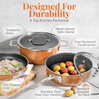 GOTHAM STEEL 10 Pc Copper Pots and Pans Set Non Stick Cookware Sets with Kitchen Utensils, Induction Ready, Non Toxic PFOA PFOS Free, Nesting Design for 50% Space Saving, Oven and Dishwasher Safe