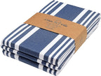 Urban Villa Kitchen Towels 100% Cotton Pack of 3, Highly Absorbent Quick Drying Soft Premium Dish Towels for Kitchen with Hanging Loop Hand & Tea Towels - 20x30 Inch, (Indigo Blue & White, Striped)