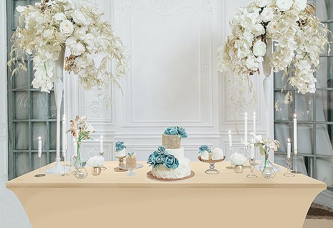 Utopia Kitchen 6FT Spandex Tablecloth [1 Pack, Champagne] 200 GSM Stretch, Fitted, Washable and Wrinkle Resistant Table Cloth Rectangle Cover for Trade Shows, Wedding, Parties [72Lx30Wx30H Inch]