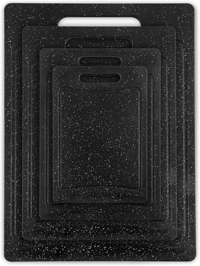 COOK WITH COLOR Non-Slip Cutting Board Set – Kitchen Essentials with Easy Grip Handle for Meat, Veggies, and Fruits, 4 Cutting Boards, Black