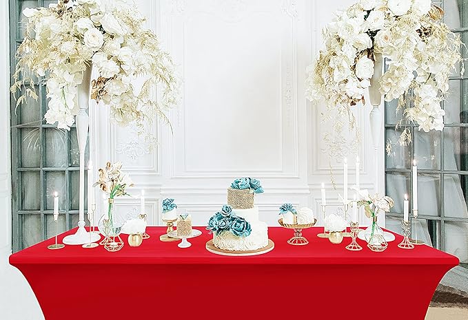 Utopia Kitchen 6FT Spandex Tablecloth [1 Pack, Red] 200 GSM Stretch, Fitted, Washable and Wrinkle Resistant Table Cloth Rectangle Cover for Trade Shows, Wedding, Parties [72Lx30Wx30H Inch]