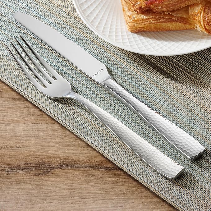 Hudson Essentials 40-Piece Hammered Stainless Steel 18/10 Flatware Silverware Set, Service for 8 (40-Piece Set)