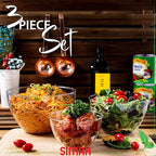 Simax Glass Serving Bowl Set: Borosilicate Glass Oven Safe Bowls - Clear Glass Bowls For Kitchen - Blown Glass Nesting Bowls - Kitchen Mixing Bowls -Glass Salad Bowls Set of 3 (3.2 C, 6.4 C,10.8 Cup)