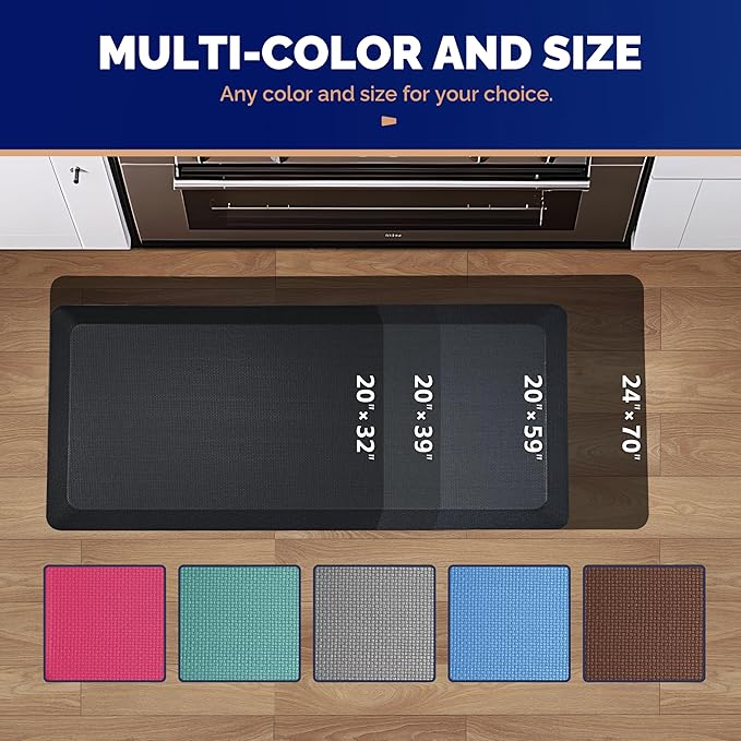 FEATOL 2 Packs Anti Fatigue Mats for Kitchen Floor, 9/10 Inch Thick Cushioned Floor Mat, Comfort Memory Foam Standing Padded for Sink, Kitchen, Home (Black, 24x70x9/10-Inch)