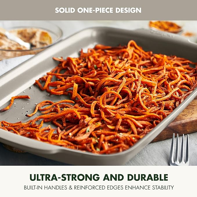 GreenPan Premiere Ovenware Healthy Ceramic Nonstick 13" x 9" Quarter Sheet Baking Pan, PFAS-Free, Warp-Free Bakeware, Durable Quick Heating, Oven & Broiler Safe to 600F, Dishwasher Safe, Taupe