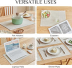 Softalker Faux Linen Placemats Set of 6-12 x 18 Inch, Heat Resistant Double Layered Durable Burlap Farmhouse Place Mats, Non-Slip Washable Rustic Table Mats for Dining, Kitchen, Party（Cream