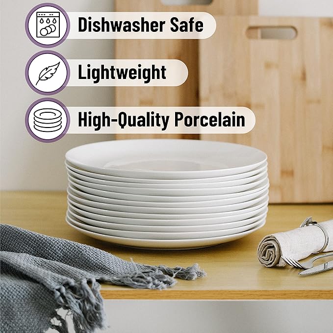 BTaT- White Dinner Plates, 10.5 inch, Set of 12, White Plates, White Dinner Plates Bulk, White Plate Set, Plates, Dinner Plates, Plates Set, Restaurant Dishes, White Porcelain Dinner Plates
